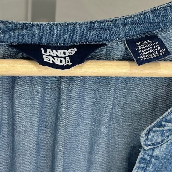 LANDS' END Tiered Midi Dress Sleeveless V Neck Lyocell Chambray Denim Blue XXL - Picture 3 of 7